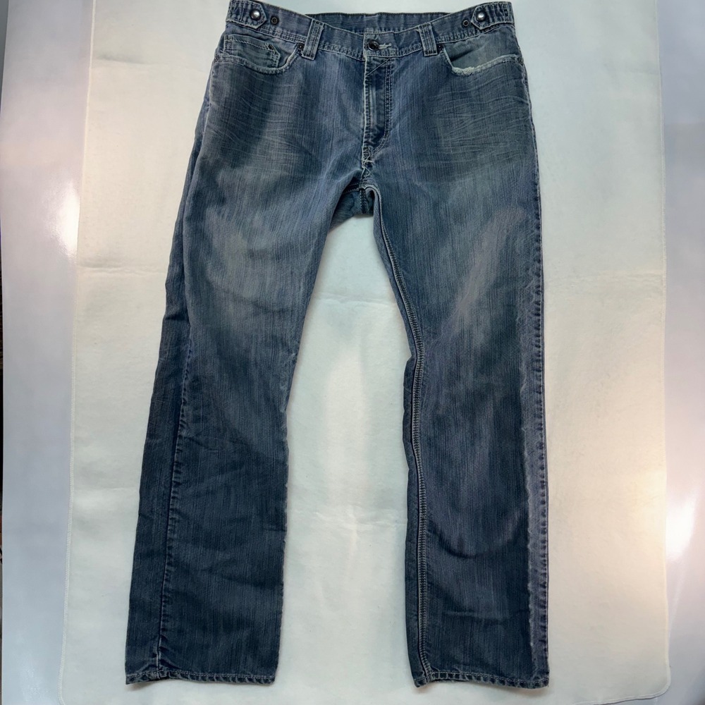 Levis 514 Slim Straight Mens‎ Blue Faded Denim Jeans 36x32 Zipper Pockets